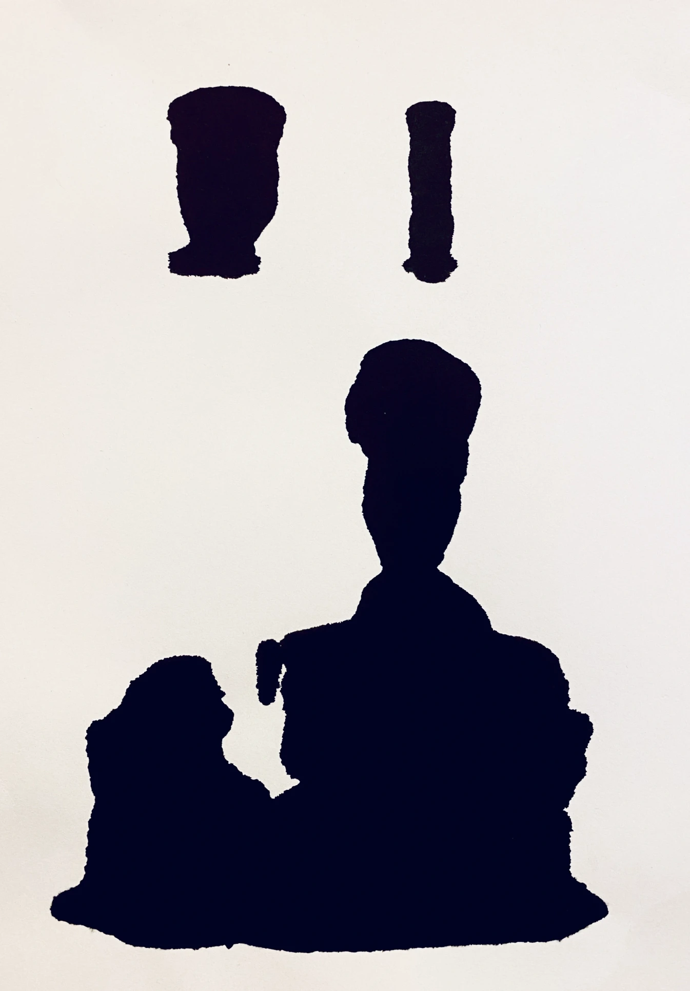 May Gil Art - Four black abstract ink shapes on white background from the 'Family' series, arranged with two upper and two lower elements